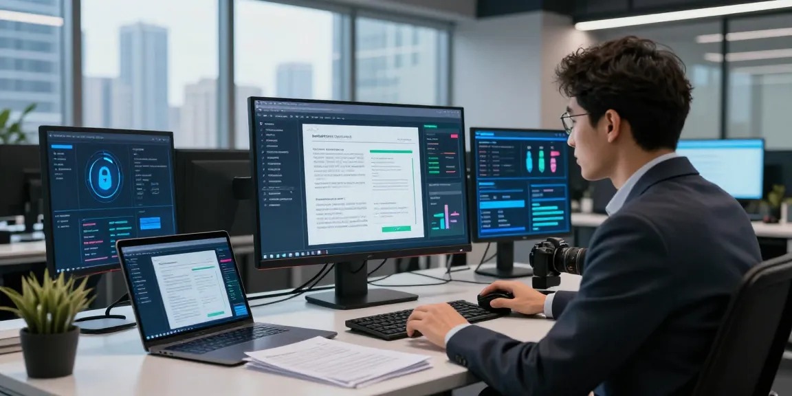 Advanced document fraud detection process in a high-tech office environment.